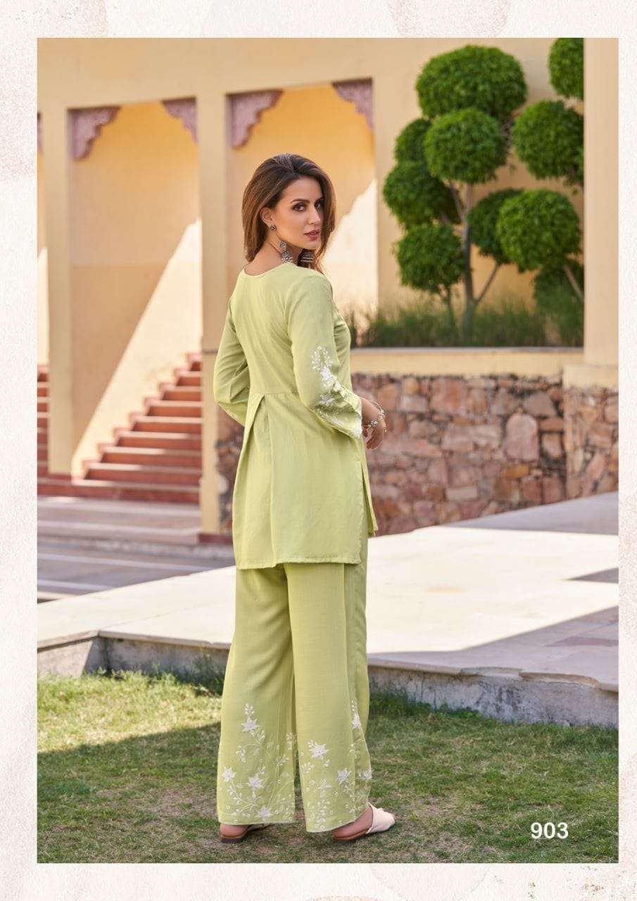 VINTAGE HEAVY RAYON SUPER HIT CO-ORD SET WITH WHITE EMBROIDERY WORK BY S3FOREVER 903 C